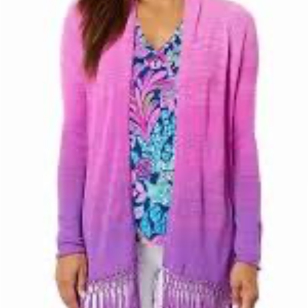 Beautiful Lilly Pulitzer Tatum Fringe Sweater Ombré Pink Purple, Lightweight XS